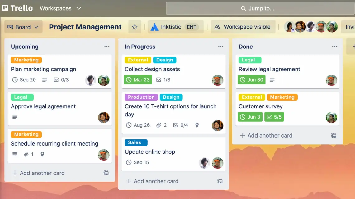 Exemple d'un board sur Trello